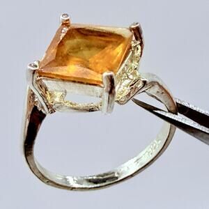 Vintage Sterling Silver 925 Ring Orange Stone Cocktail Statement Sz 5 Retro